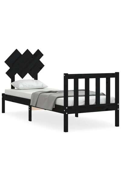 vidaxl Cadru de pat cu tăblie Small Single, negru, lemn masiv