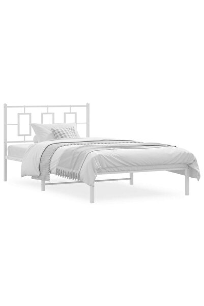 vidaxl Cadru de pat din metal cu tăblie, alb, 107x203 cm