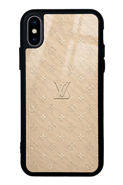 Spoyi iPhone X - Xs Bej Gold LV Tasarımlı Glossy Telefon Kılıfı