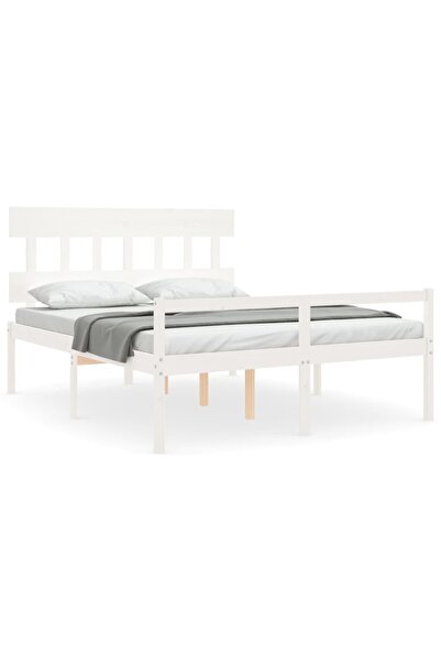 vidaxl Cadru de pat senior cu tăblie, 160x200 cm, alb, lemn masiv