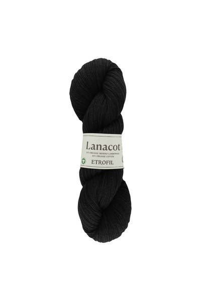 Etrofil Fir de tricotat Lanacot Negru 55% Lână Merino Organică 45% Bumbac Org...