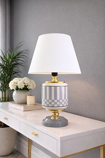 ECASATAL Abajur ceramic cu model gri cu dungi