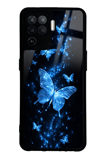 Spoyi Oppo Reno 5 Lite Blue Galaxy Butterfly Tasarımlı Glossy Telefon Kılıfı
