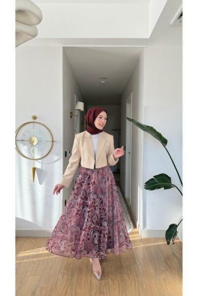 MİREL STORE New Season Ekin Chiffon Tulle Skirt with Lining (Belt with Gift)