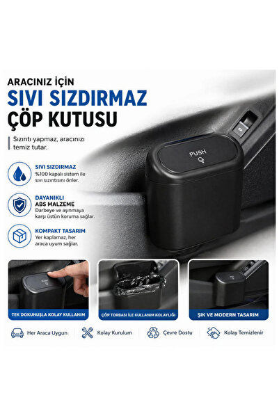 Oto Çizgi Araç İçi Sıvı Sızdırmaz Çöp Kutusu Kapaklı Askılı Mini Araba Çöp Ko...