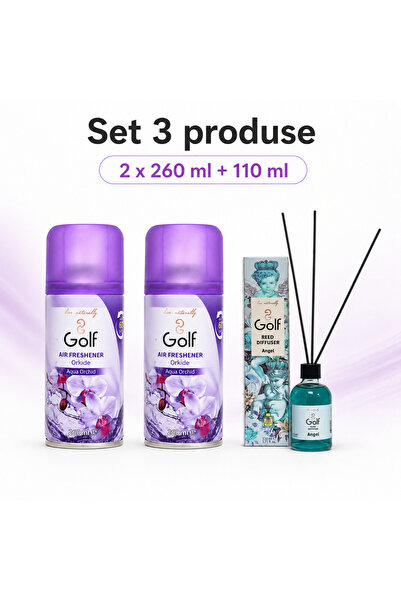 Golf Set 3 Produse pentru Camera, 2x Spray Aqua Orchid 260 ml, Reed Angel 110...