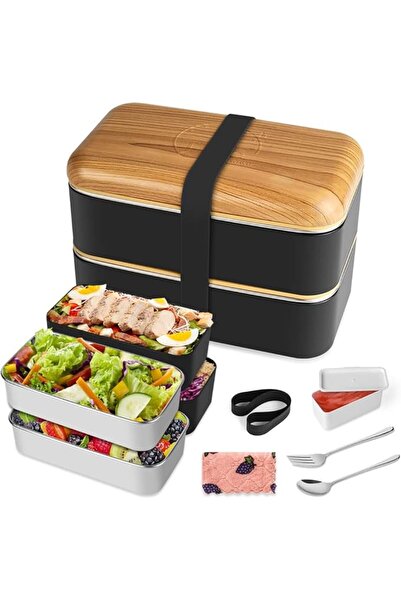 MOSFiATA Cutie Pranz Tip Bento, 2 Nivele, Recipient PP Si Inox, Ermetica, Por...