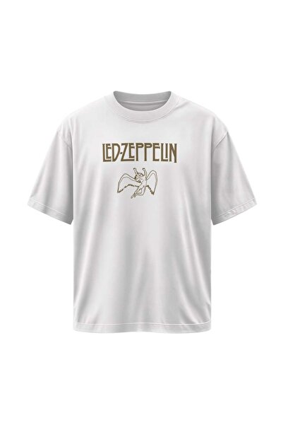 buzagi tasarım ürünleri Led Zeppelin Unisex Oversize White T-Shirt