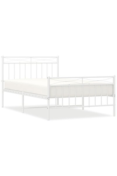vidaxl Cadru de pat metalic cu tăblie de cap/picioare, alb, 107x203 cm