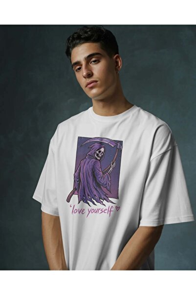 buzagi tasarım ürünleri Love Yourself Unisex Oversize White T-Shirt