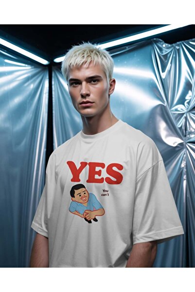 buzagi tasarım ürünleri Yes You Can'T Unisex Oversize White T-Shirt