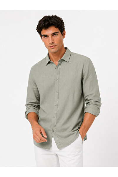RAFF MAĞAZA Men's Cotton Shirt 60% Cotton 40% Linen Fabric