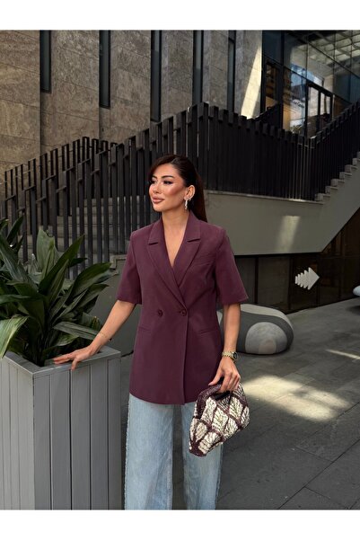 LOVELF Yarım Kol Kruvaze Modal Ceket Bordo