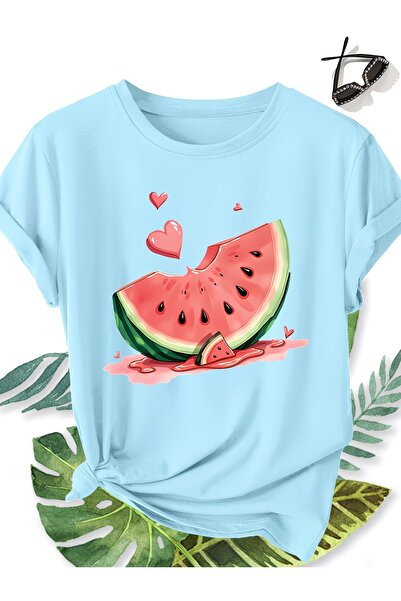 WOODROFFE Women's Watermelon Printed Oversize T-Shirt Casual