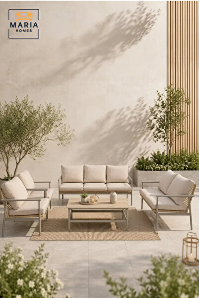 MARIA HOMES 5-Piece Outdoor Patio Conversation Set with Cushioned Sofas & Cof...