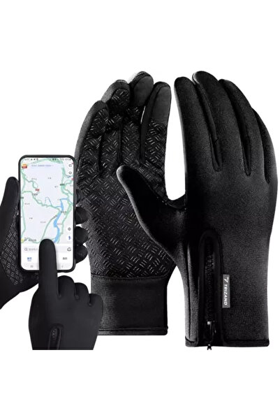 Trizand Mănuși de iarnă touchscreen, impermeabile, antiderapante, negre