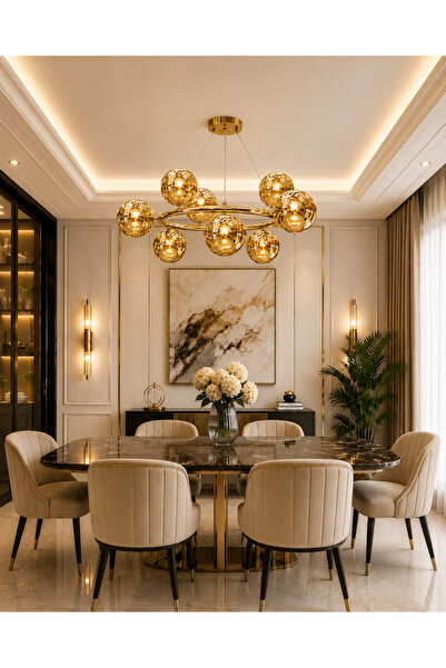 Led YENİ MODEL 9 LU BAL CAMLI AVİZE GOLD İTHAL KASA