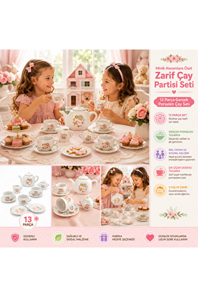 Cici Oyuncak 13 Parça Porselen Çay Seti – Çocuk Mutfak Oyuncağı, Çay Partisi ...