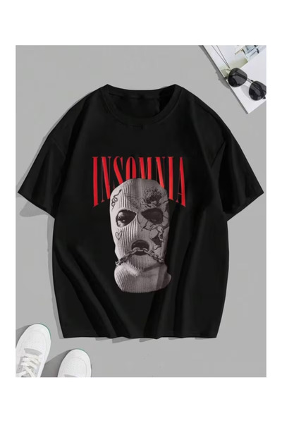 Massgai Tricou oversize unisex cu imprimeu cu mască, 100% bumbac