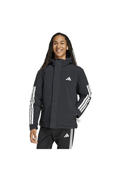 adidas Jachetă căptușită cu glugă pentru bărbați, cu 3 dungi, M