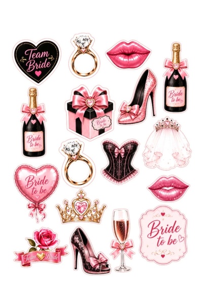 Decoratiuni Dulci Bride to be | elemente black and pink pentru decor prajitur...