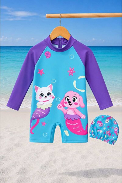 CHİCKİDSWEAR Girls' Uv Protection Long Sleeve Swimsuit with Hidden Zipper and...