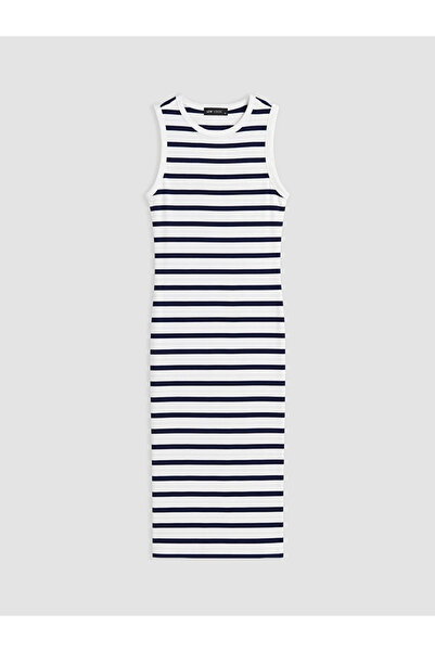 LC Waikiki Ecru Crew Neck Striped Bodycon Dress