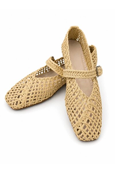 Elimery Shoes Mila Mary Jane Hasır Örgü Kadın Babet