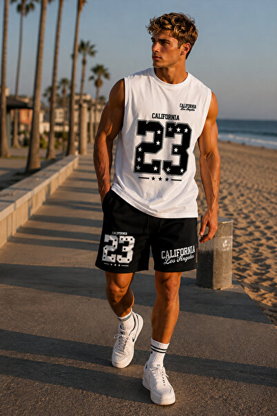 MODEX STYLE 100% Cotton Oversize Sleeveless Men's Shorts Set Printed Premium ...