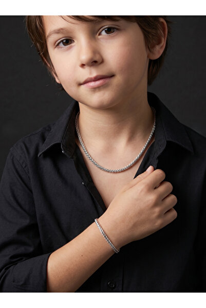 GLANZEND Boy's Wrap-Around Italian Steel Children's Necklace and Bracelet Set...