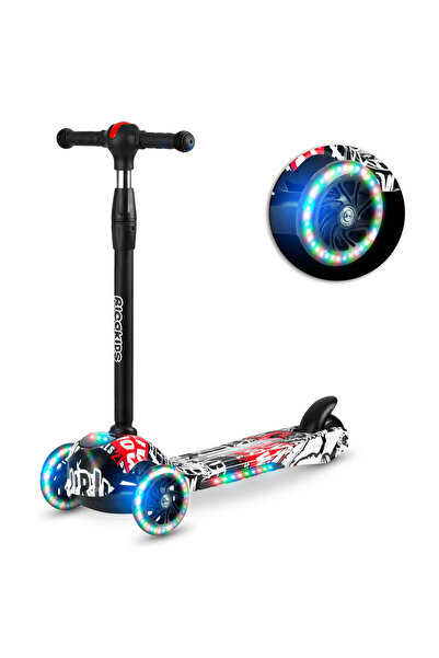 SMARTIC Trotinetă cu trei roți Ricokids Piko - neagră cu modele albe și roșii