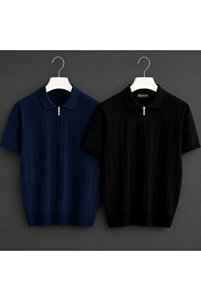 BUY CENTER Advantageous Set of 2 Men's Polywool Knitwear T-Shirts Zipper T-Sh...
