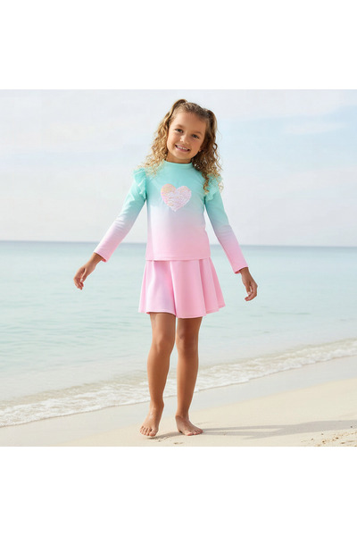 Juniors Girls Sequin Heart Embellished Swim Top and Skirt