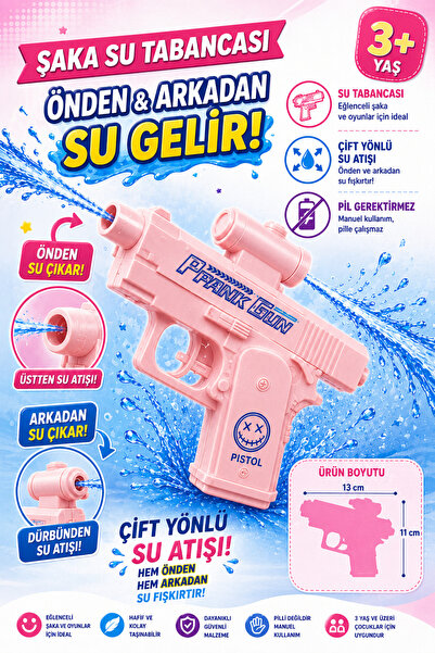 hak-iş oyuncak Pembe Çift Yönlü Şaka Su Tabancası 13x11 cm – 3+ Yaş