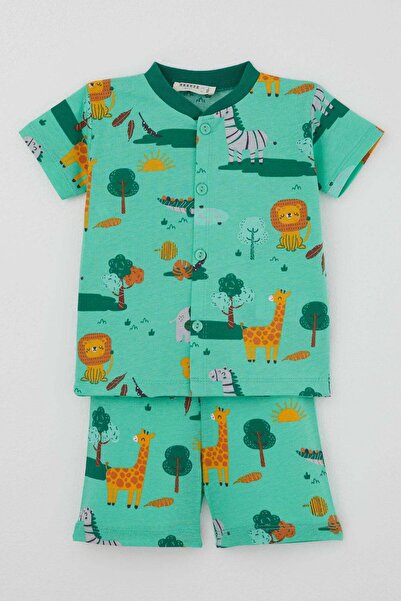 Breeze Baby Boy Shorts Pajama Set Safari Themed Cute Animals Patterned 4 Mont...
