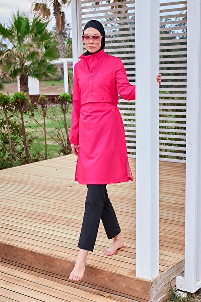 Marina Swimwear Costum de baie Hijab roz din țesătură Paraşuta - Set de 4 pie...
