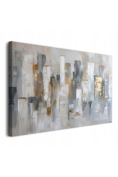 Naklejkomania Abstractie gri si auriu, tablou modern pe panza pentru camera d...