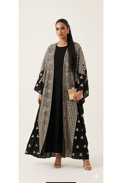 Metanoia 2 pieces Linen Abaya Kuwaiti bisht, inspired by gold filigree patterns.