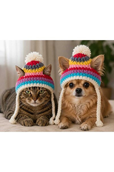 Kedi ve köpek Şapkası- renkli-Büyük beden -kafa büyüklüğü 32-36 cm