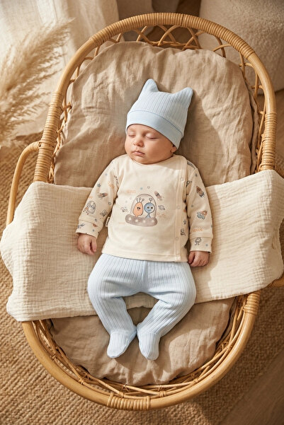 Generic Brand Nova Cotton 3-Piece Baby Set - 0-3 Months Blue Ribbed Leggings,...