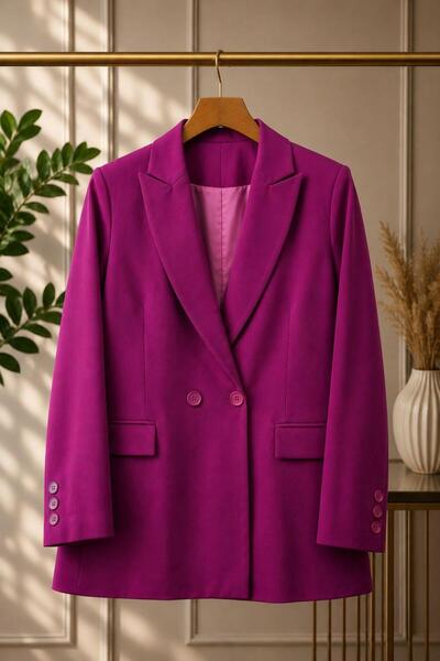 Raneel Kazançlı Alışveriş Women's double button blazer jacket purple