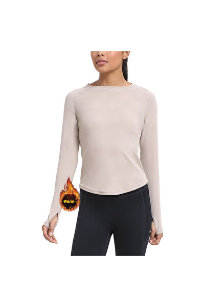 OEM Tricou Sport Termic Damă Mânecă Lungă Călduros Elastic Bej L
