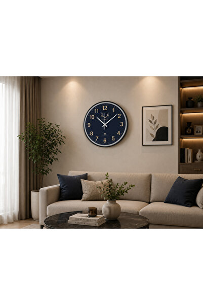 Armasse Lacivert Geyik Temalı Premium Duvar Saati – Gold Rakamlı Modern Salon...