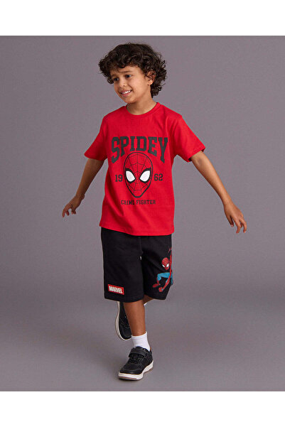 REDTAG Boys Red Spiderman T Shirt And Shorts Set 3 Piece