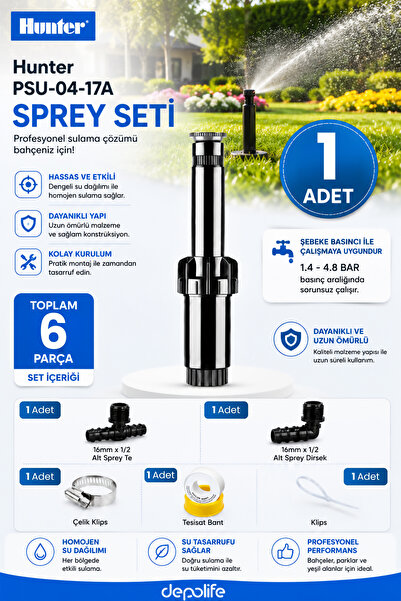 Depolife Hunter PSU-04-17A 1 Adet Pop-Up Sprey Fıskiye Seti 16 mm Bağlantı Ap...
