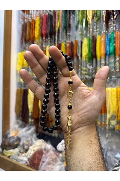 TESBİH ADAM Oltu Stone Prayer Beads (10 mm) Georgian Oltu Stone with Moon Sta...