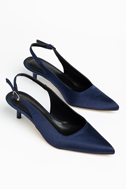Delroshine Nida Women's Navy Blue Satin Thin Heeled Casual Shoes