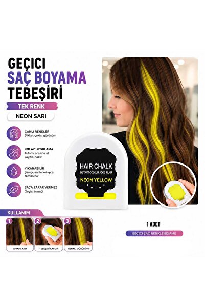 Hard Guard 1 Adet Neon Sarı Geçici Saç Boyama Tebeşiri Tekli Hair Chalk Yıkan...
