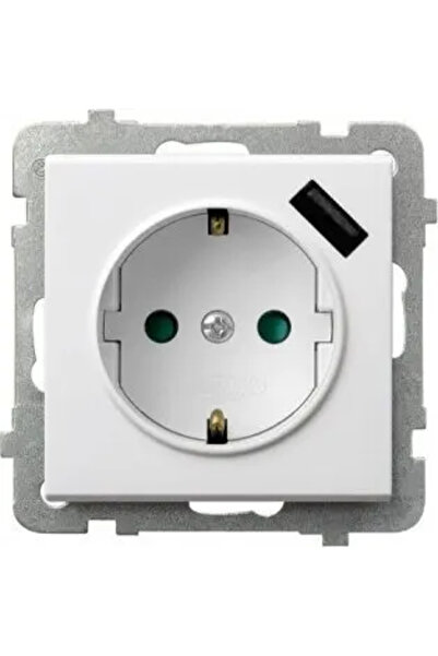 OSPEL Priză unică Sonata GP-1RSPUSB 2.1a/m/00 cu împământare schuko cu obloan...