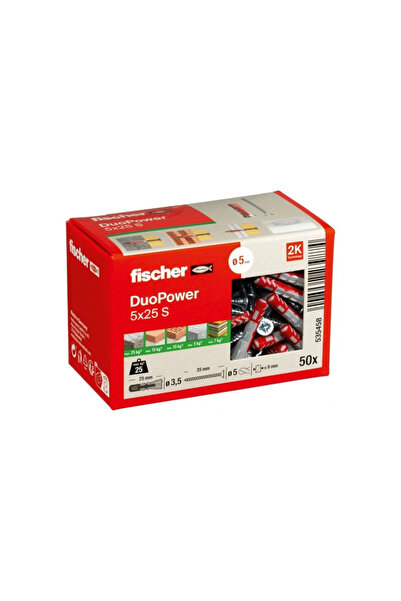 Fischer Suruburi cu diblu, 5 x 25 50 bucăți, DuoPower